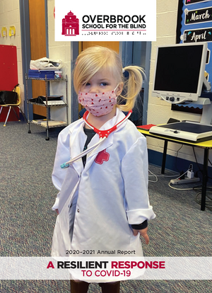Young female student wearing a mask and dressed as a medical professional.