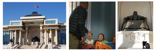 Gehngis Kahn statue & Mr. Reeves meeting 2 small smiling children